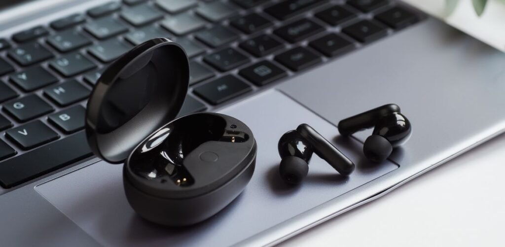 Wireless Headphones On The Laptop