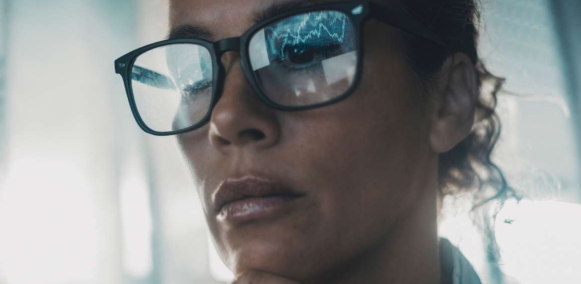 digital charts reflected on eyewear