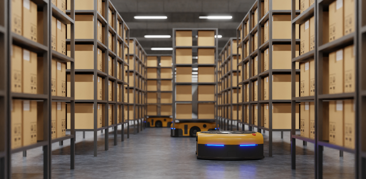 Warehouse robot moving packages independently